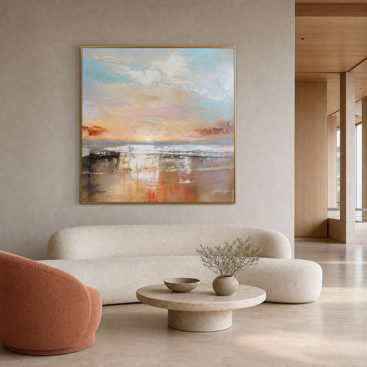 Abstract Landscape Wall Art displayed in a refined hospitality lounge 2.