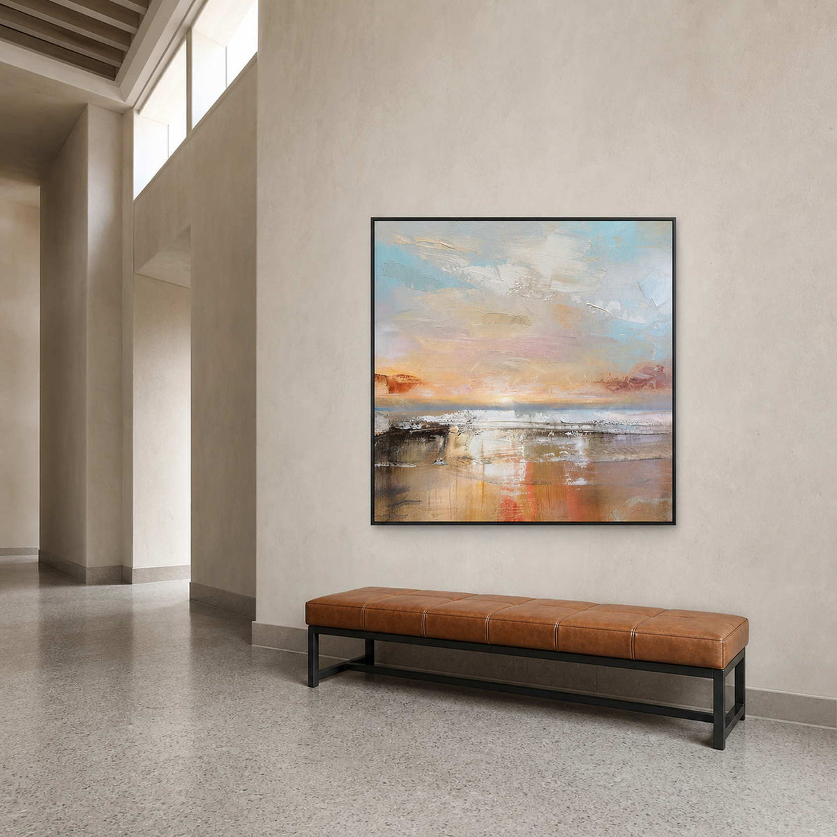 Abstract Landscape Wall Art displayed in a refined hospitality lounge.