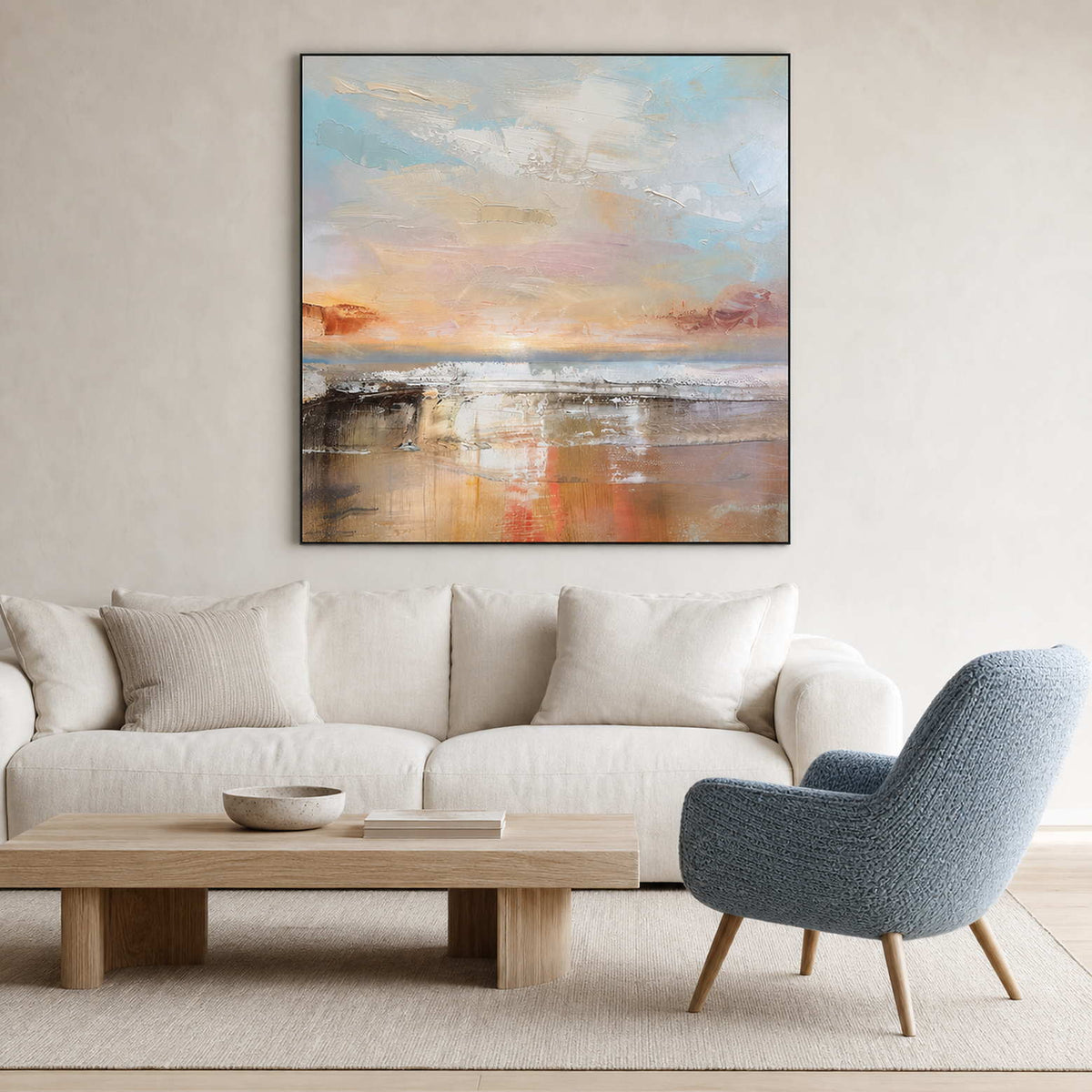 Abstract Landscape Wall Art displayed in a refined living room.