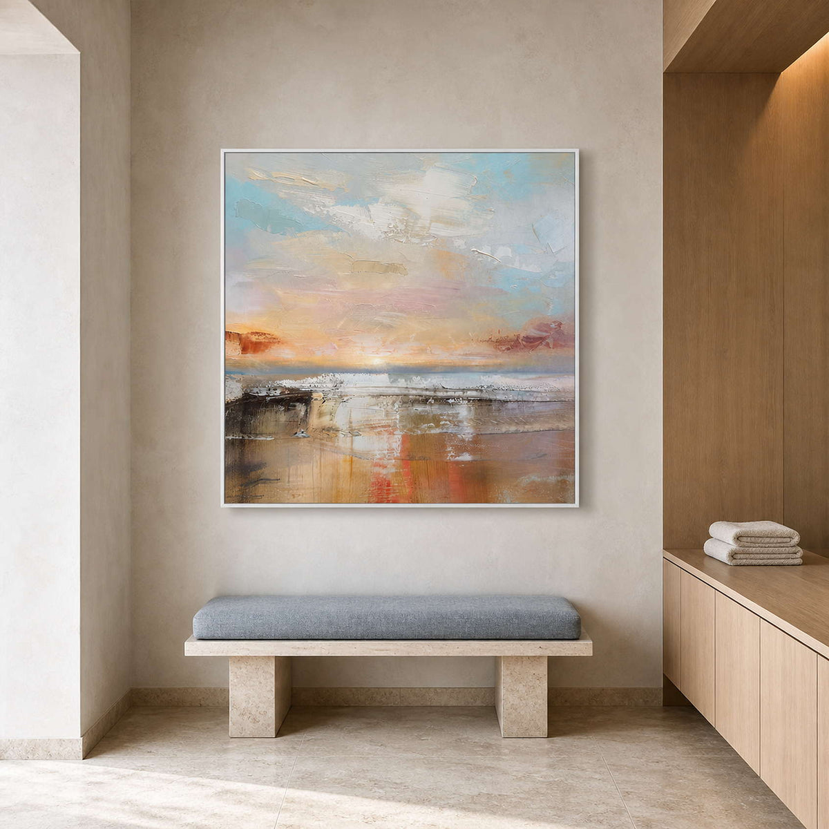 Abstract Landscape Wall Art displayed in a refined spa reception.