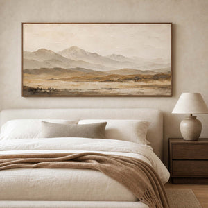 Neutral Landscape Wall Art displayed in a refined bedroom.