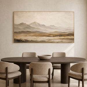 Neutral Landscape Wall Art displayed in a refined dining room.