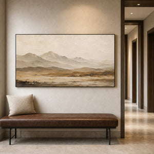 Neutral Landscape Wall Art displayed in a refined hospitality lounge.