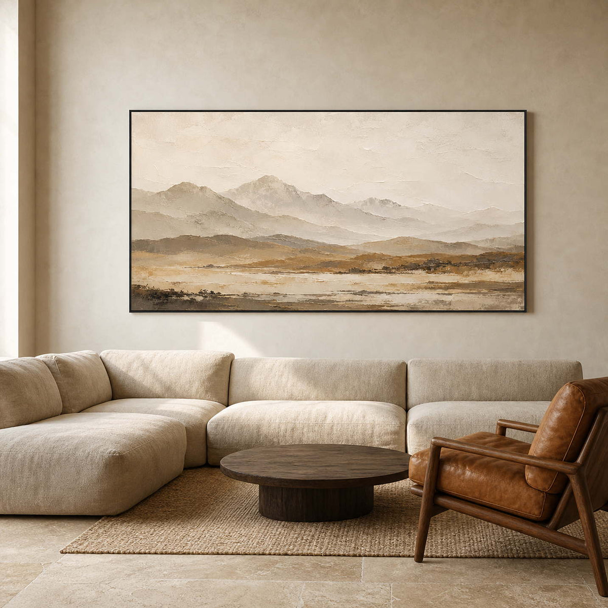 Neutral Landscape Wall Art displayed in a refined living room.