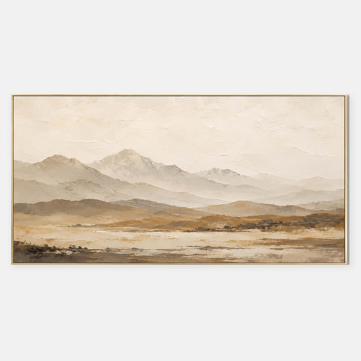 Hand-painted neutral landscape wall art with neutral, earth tones, and white tones.