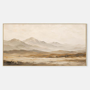 Hand-painted neutral landscape wall art with neutral, earth tones, and white tones.