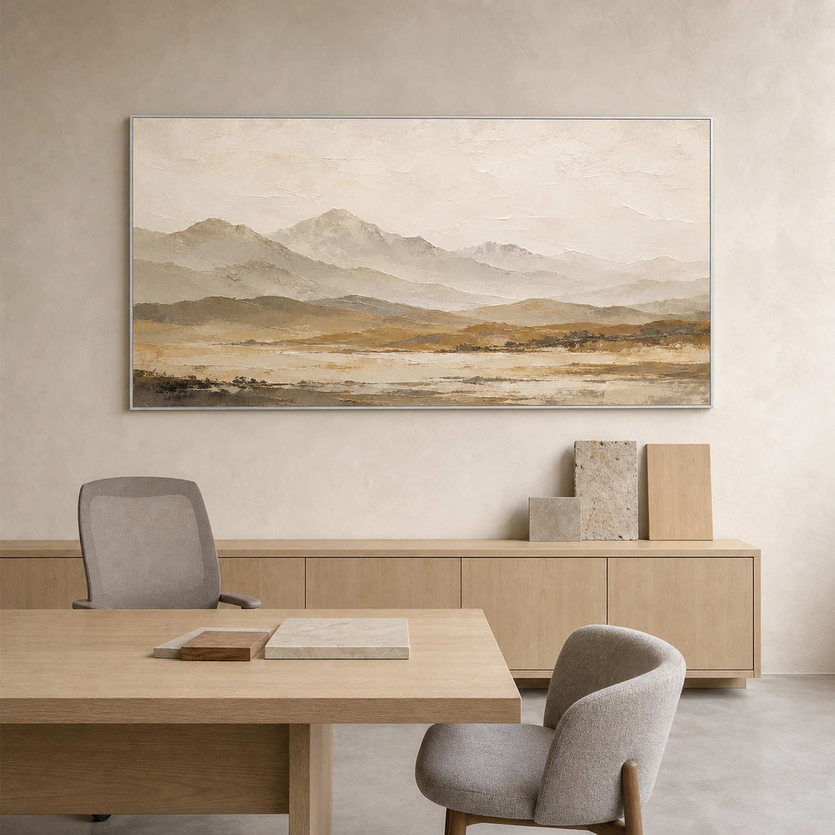 Neutral Landscape Wall Art displayed in a refined office.