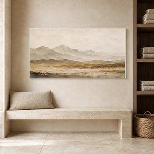 Neutral Landscape Wall Art displayed in a refined spa reception.