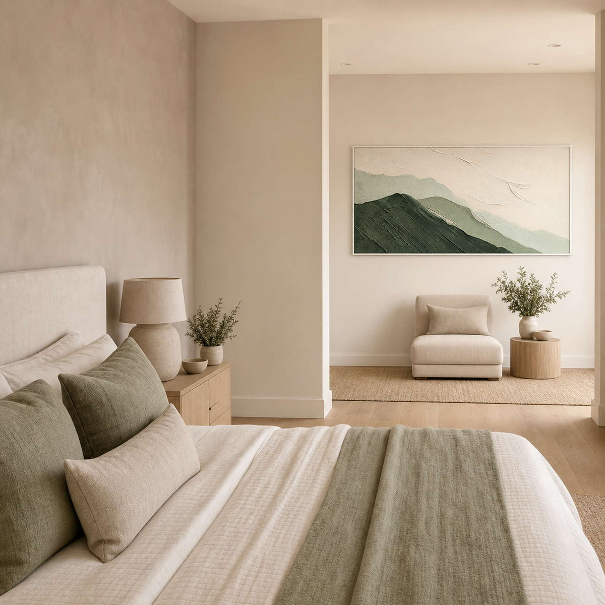 Textured Mountain Wall Art displayed in a refined bedroom.