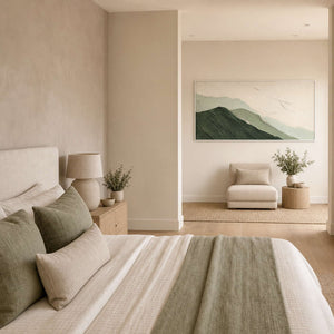 Textured Mountain Wall Art displayed in a refined bedroom.