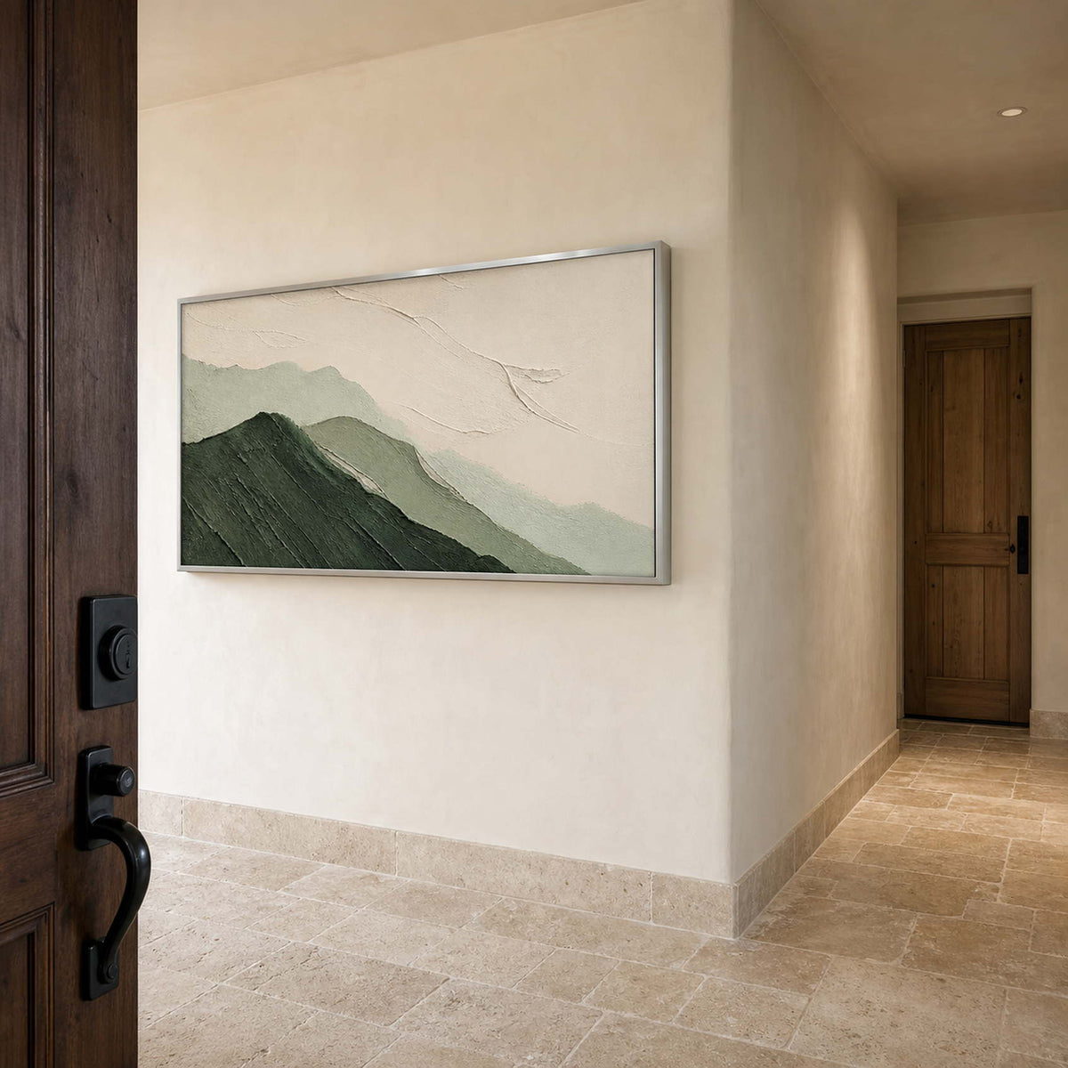 Textured Mountain Wall Art displayed in a refined entryway.