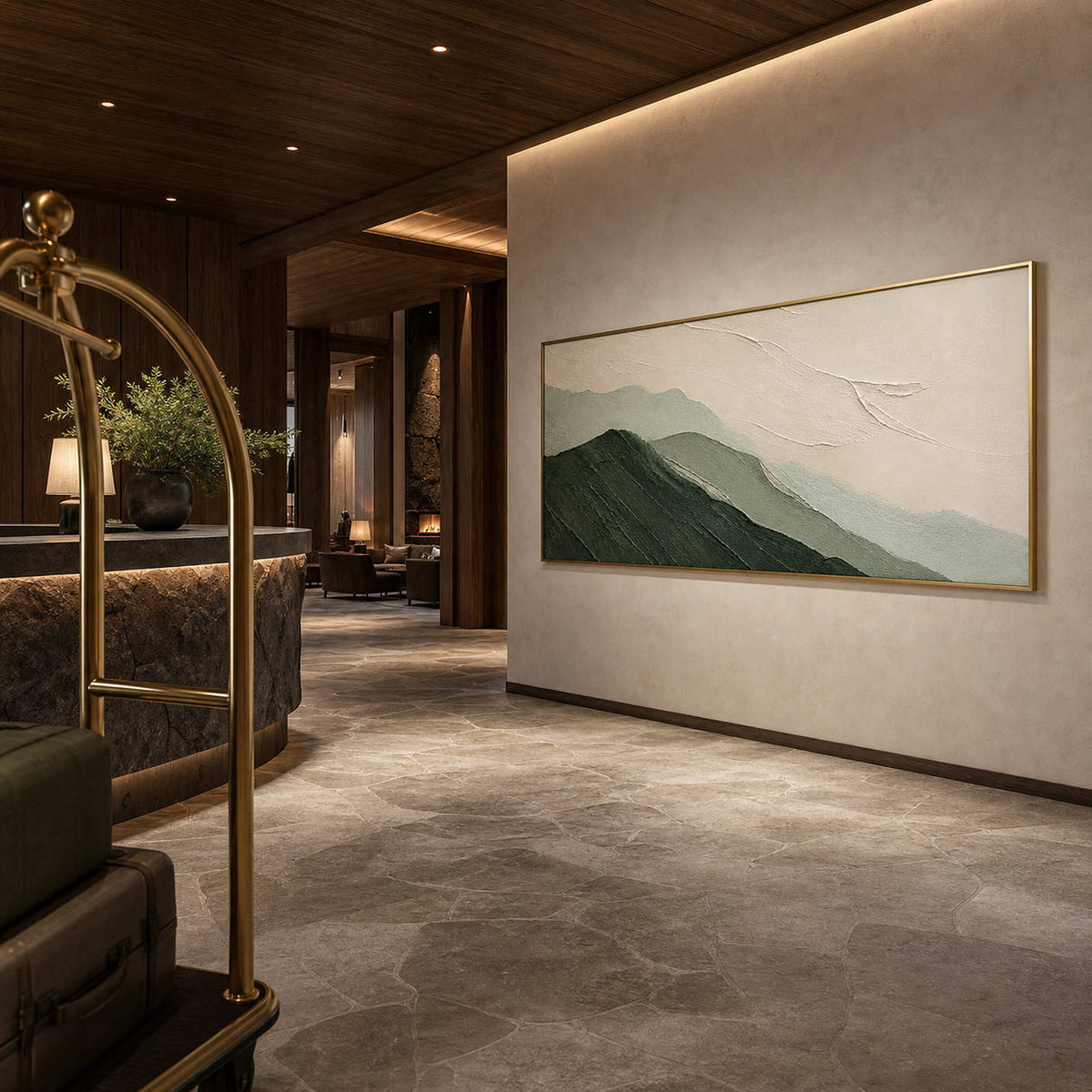 Textured Mountain Wall Art displayed in a refined hospitality.