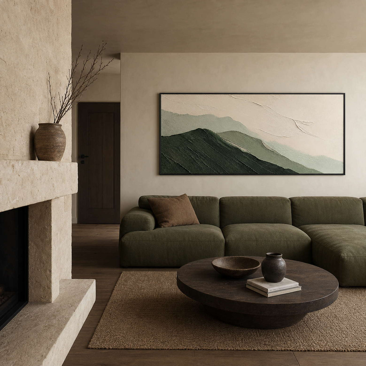 Textured Mountain Wall Art displayed in a refined living room.