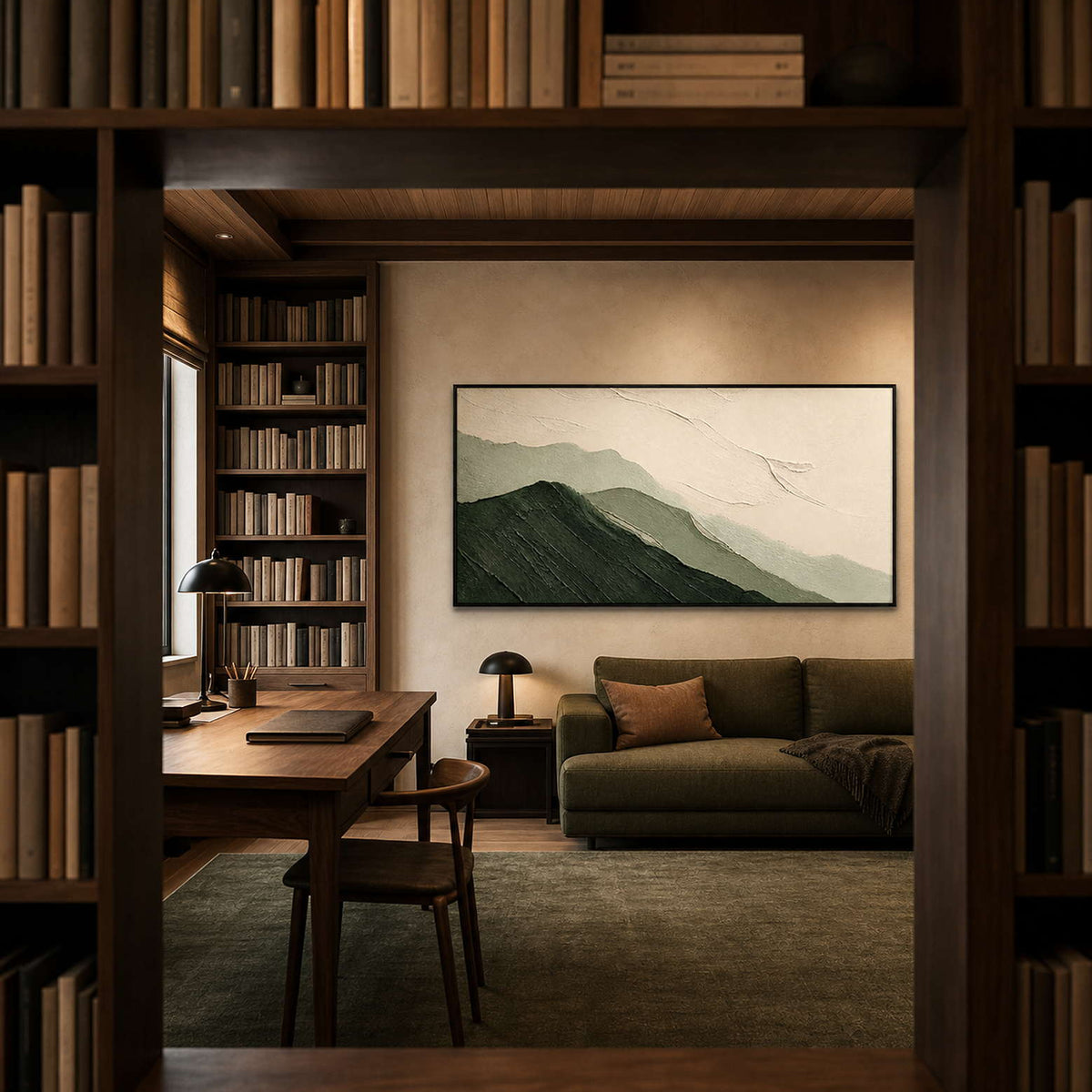 Textured Mountain Wall Art displayed in a refined office.