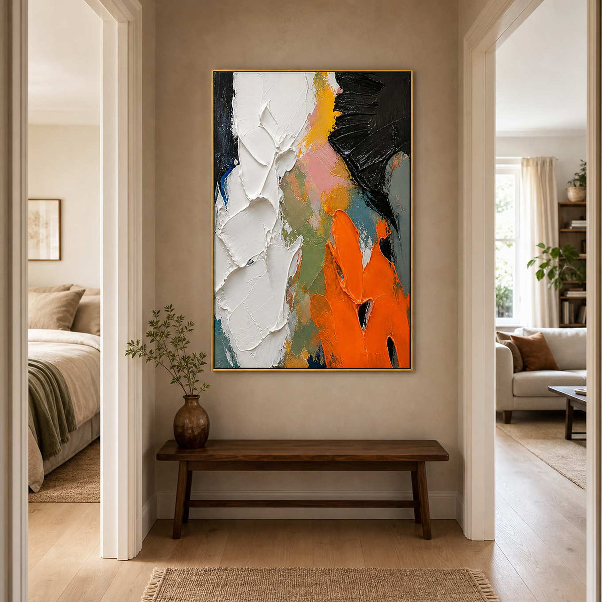 Textured Abstract Wall Art displayed in a refined entryway.