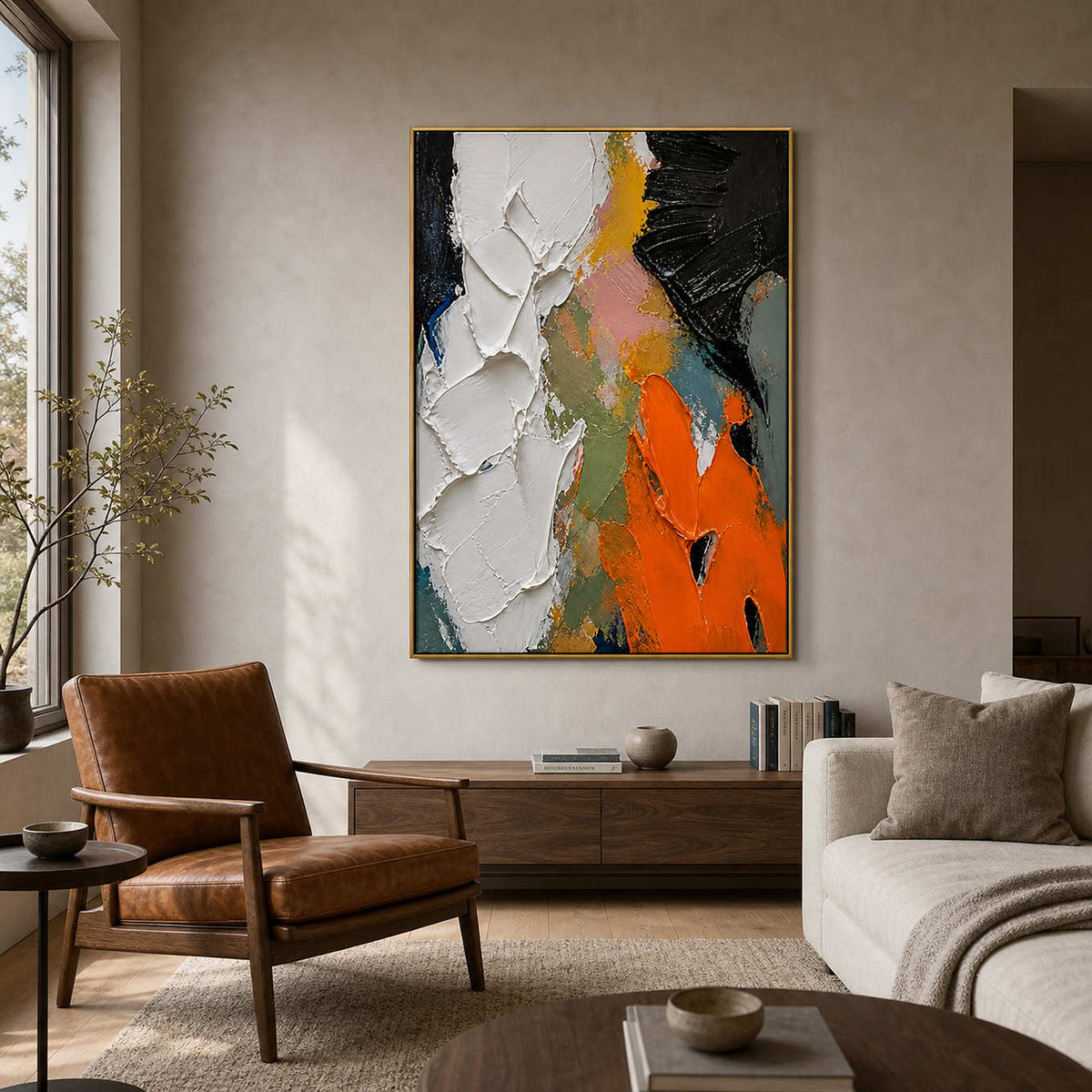 Textured Abstract Wall Art displayed in a refined living room.