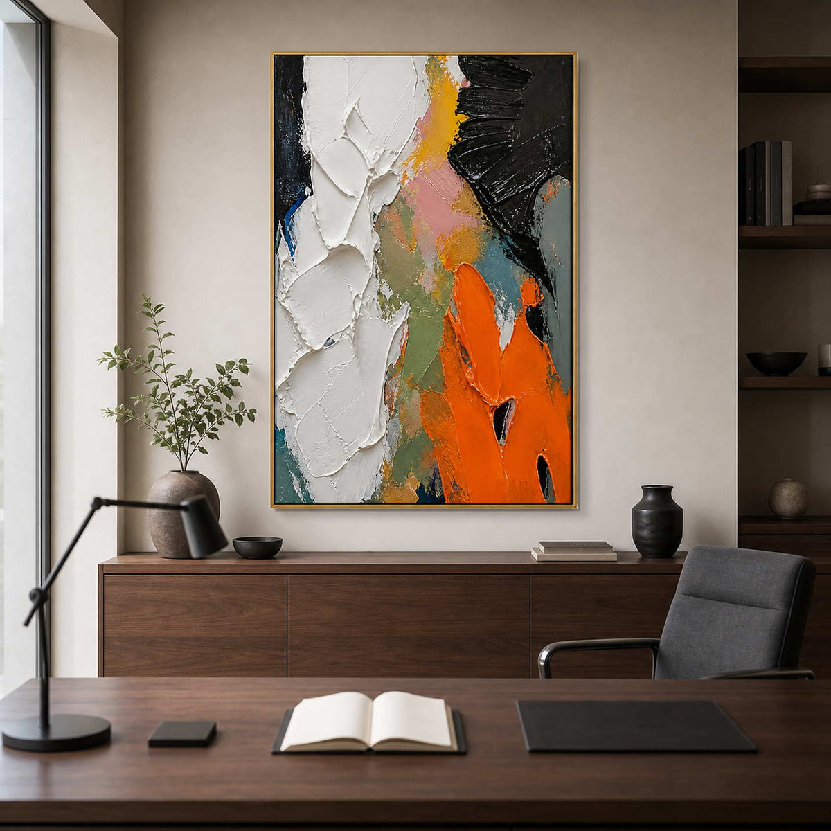 Textured Abstract Wall Art displayed in a refined office.