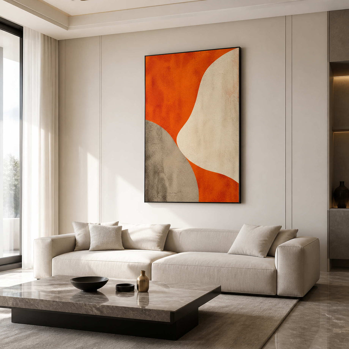 Orange Curves Hold the Center in a modern living room