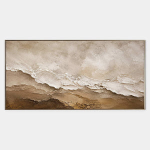 Hand-painted ivory, beige, and brown textured abstract canvas.
