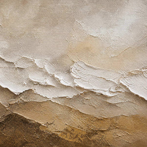 Close-up of layered ivory, sand, taupe, and brown painted relief.