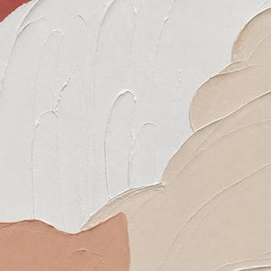 Close-up of gently raised white and peach curves with smooth surfaces and ridged edges.