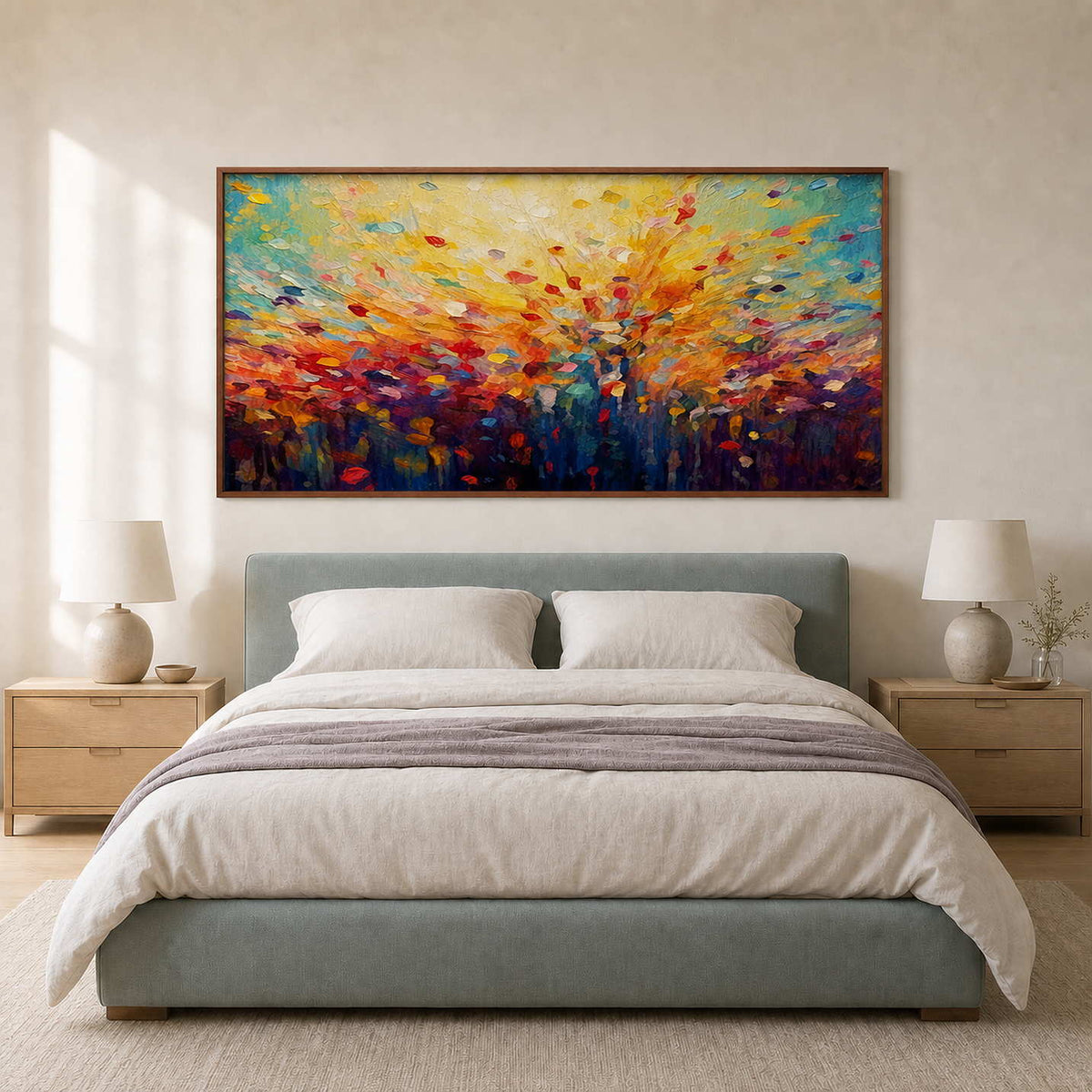 Textured Floral Wall Art displayed in a refined bedroom.