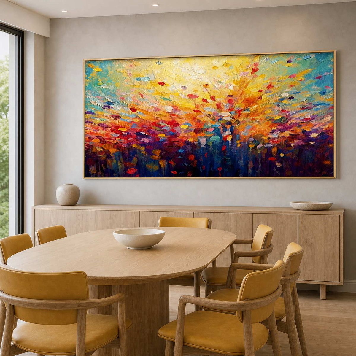 Textured Floral Wall Art displayed in a refined dining room.
