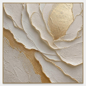 Hand-painted sculptural flower in layered ivory, white, and warm gold.