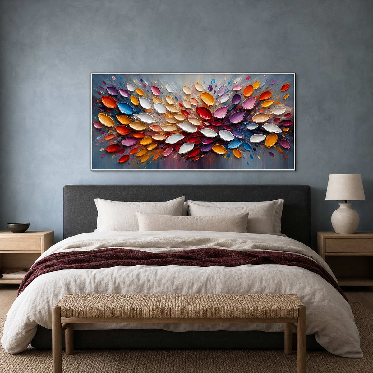 Textured Abstract Wall Art displayed in a refined bedroom.