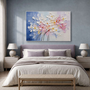 Textured Floral Wall Art displayed in a refined bedroom.