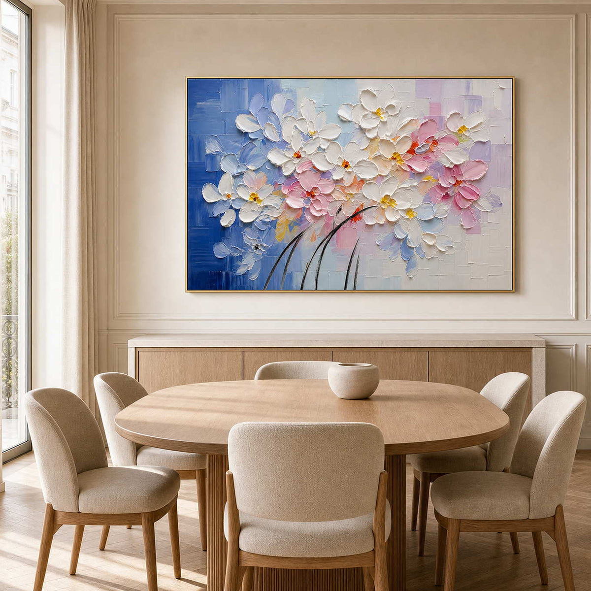 Textured Floral Wall Art displayed in a refined dining room.