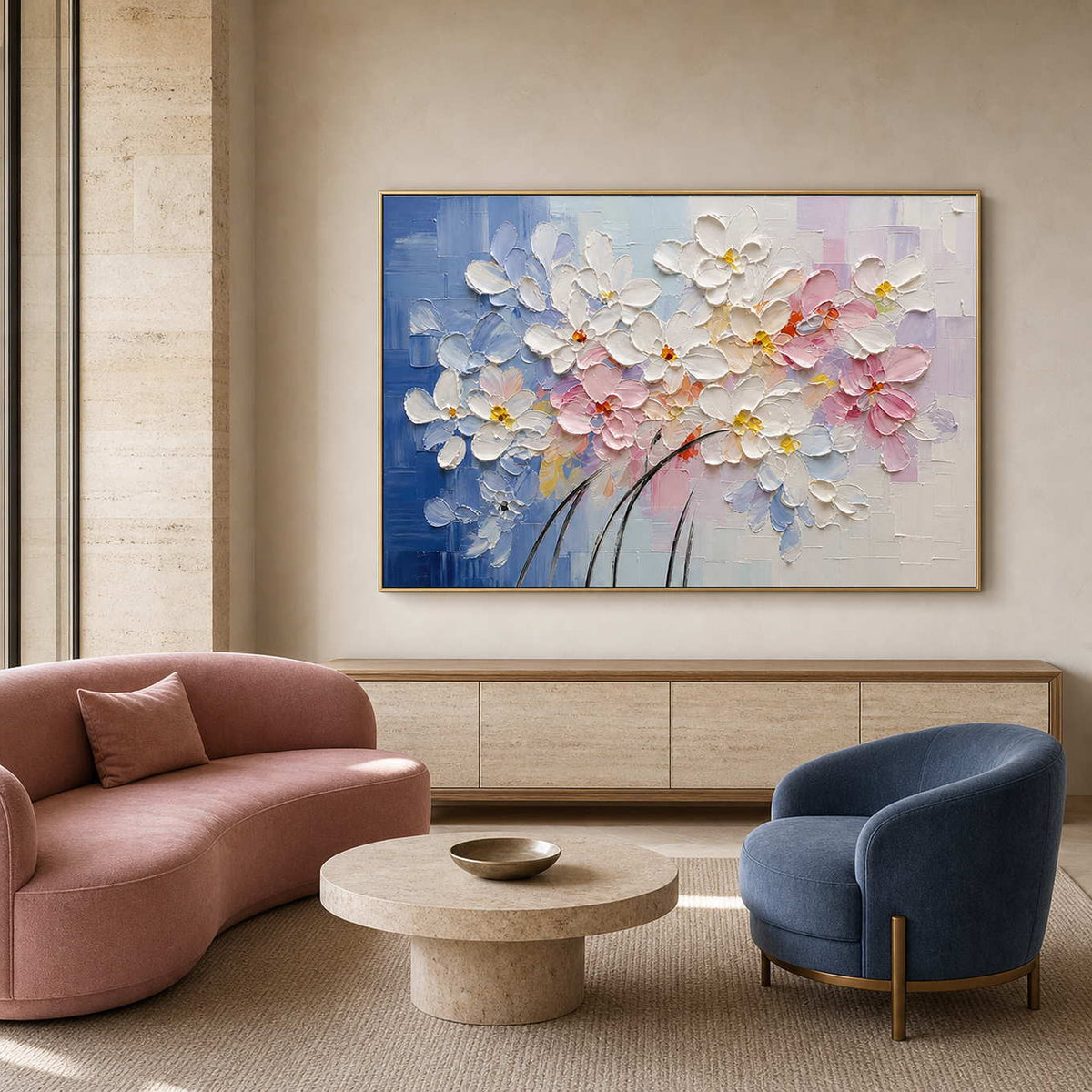 Textured Floral Wall Art displayed in a refined hospitality lounge 2.