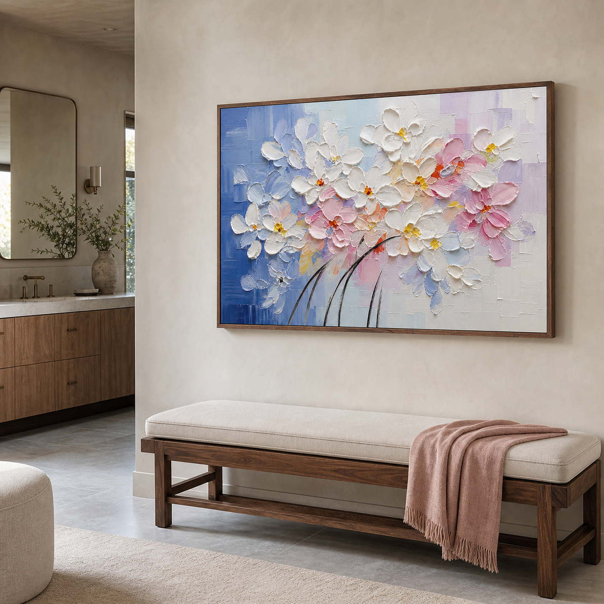 Textured Floral Wall Art displayed in a refined hospitality lounge.