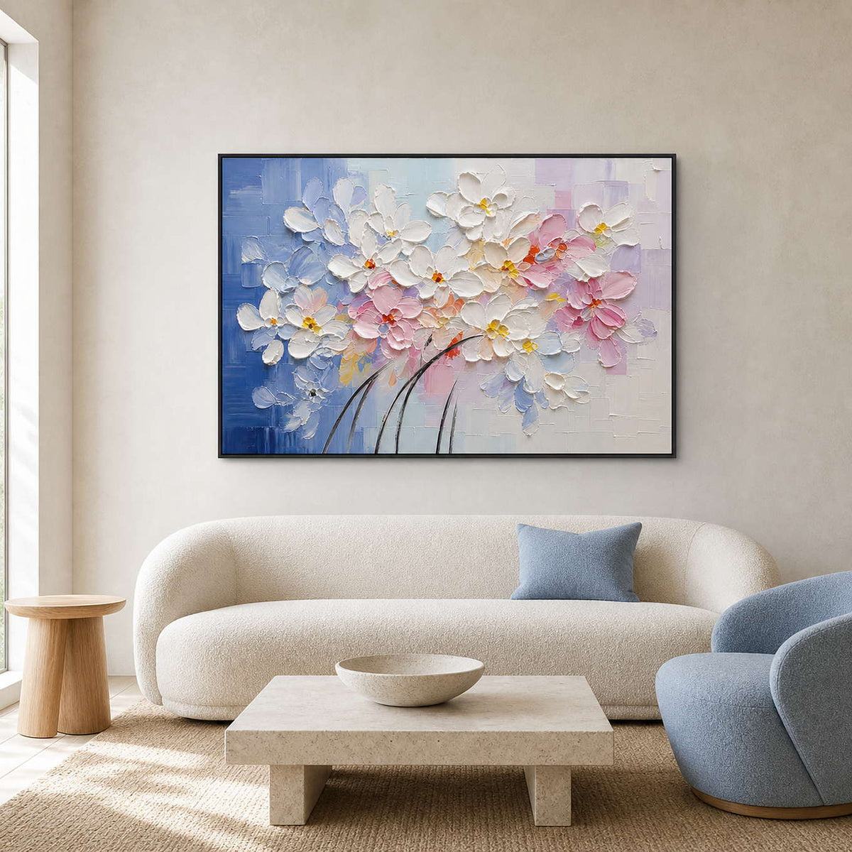 Textured Floral Wall Art displayed in a refined living room.