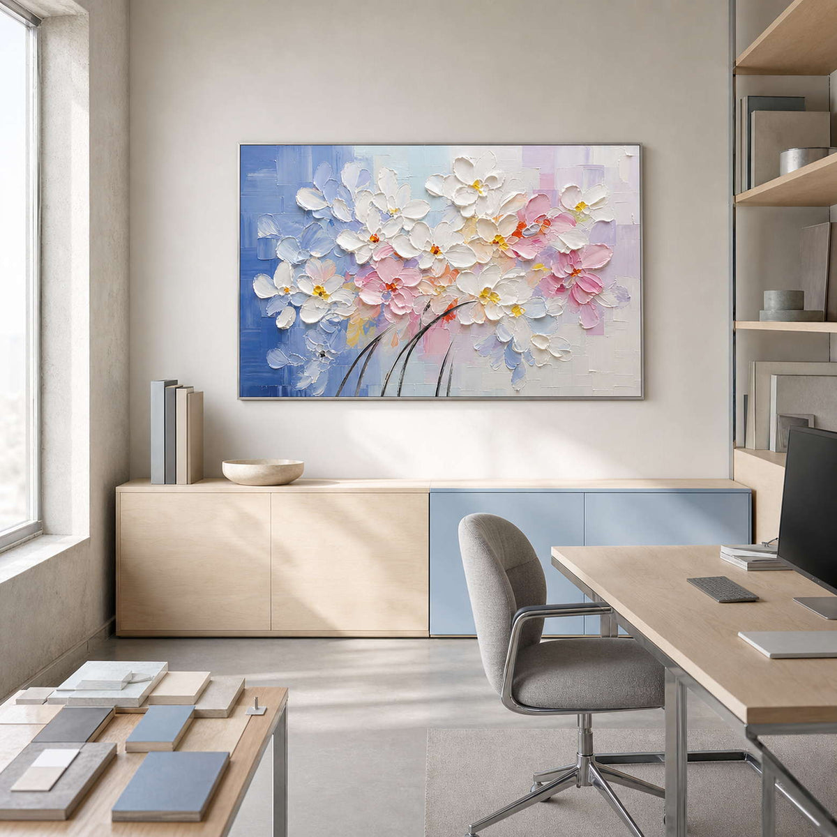 Textured Floral Wall Art displayed in a refined office.