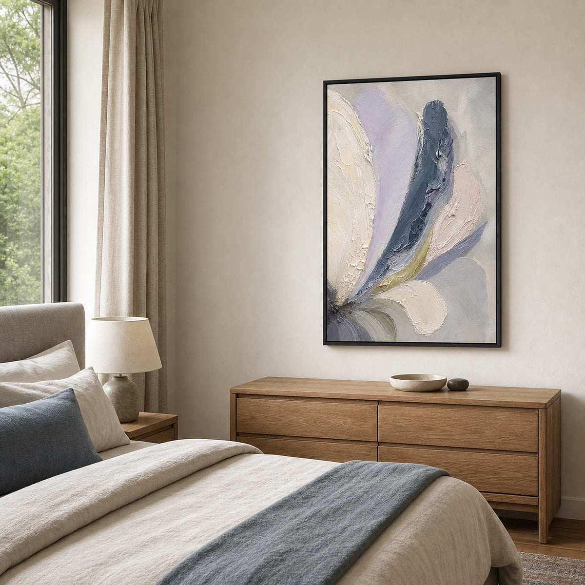 Textured Floral Wall Art displayed in a refined bedroom.