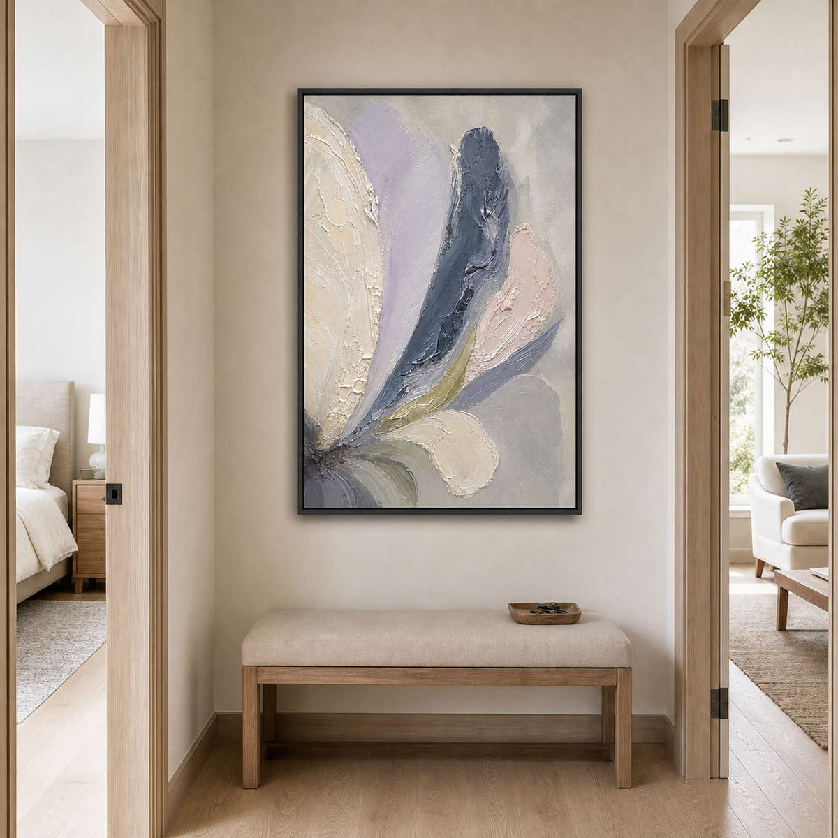 Textured Floral Wall Art displayed in a refined entryway.