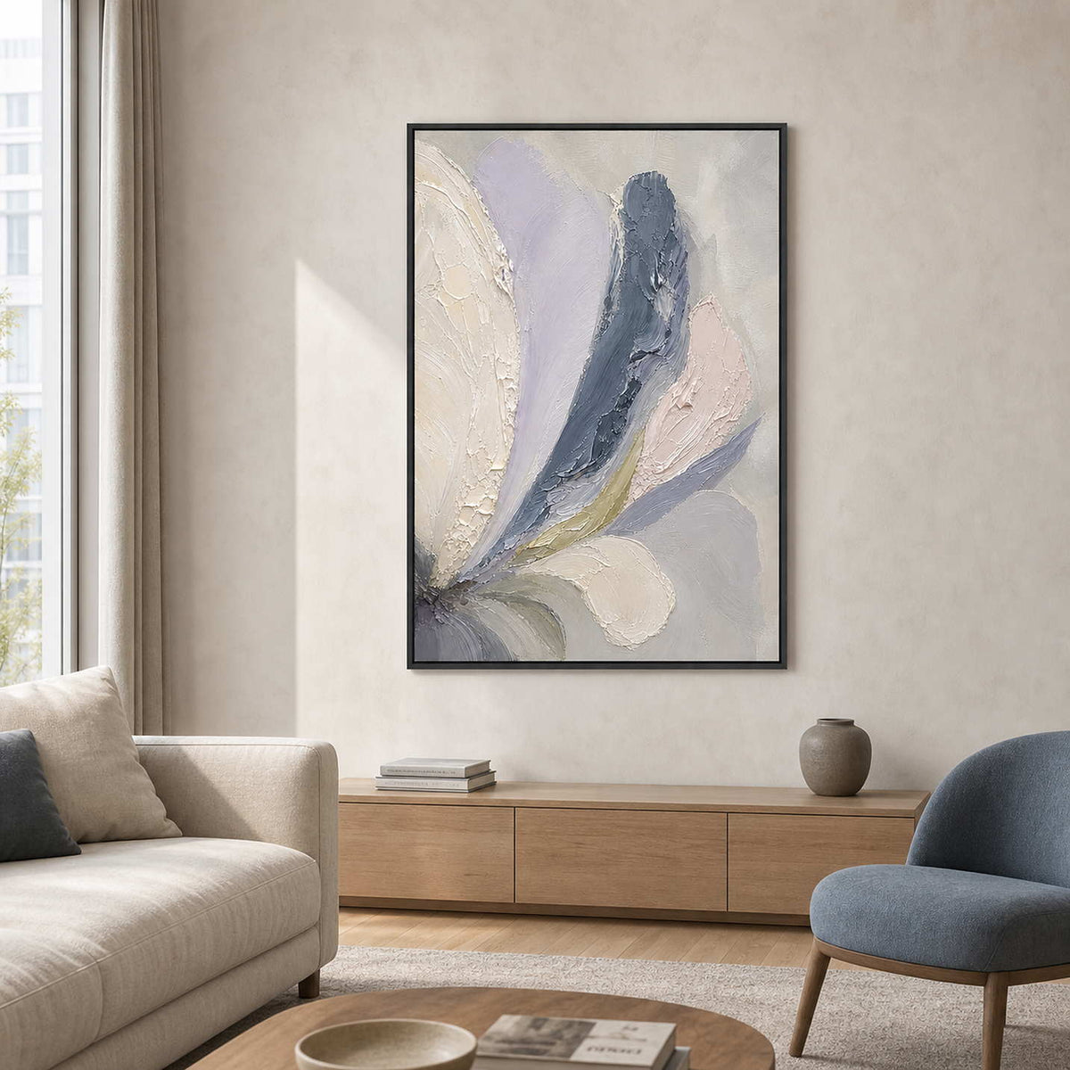 Textured Floral Wall Art displayed in a refined living room.