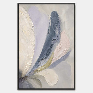 Hand-painted textured floral wall art with blue, white, and pink & blush tones.