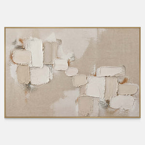 Hand-painted textured abstract wall art with raised ivory and taupe blocks.