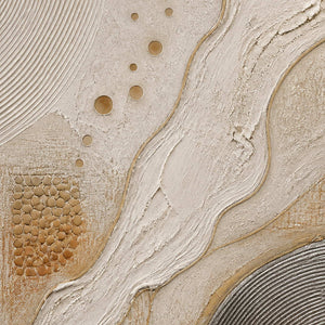Close-up of the painted texture in ivory and gold organic currents.