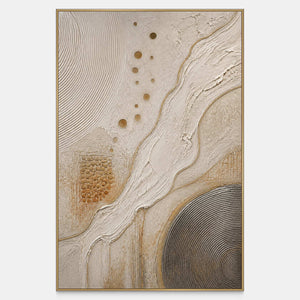 Hand-painted ivory and gold organic currents canvas with raised texture.