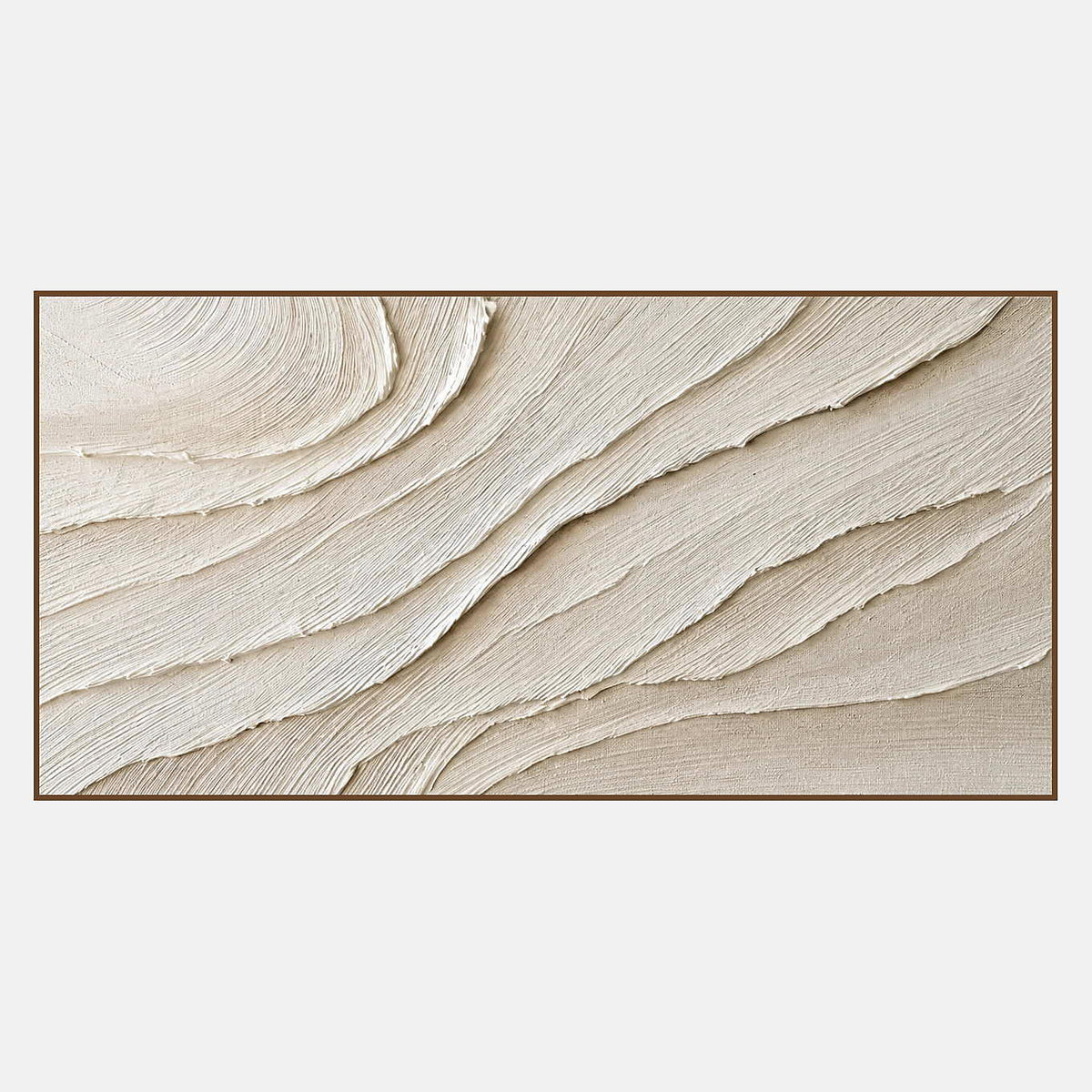 Panoramic ivory abstract wall art with layered flowing relief.