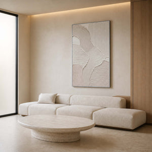 Ivory textured minimalist wall art in a warm modern living room.