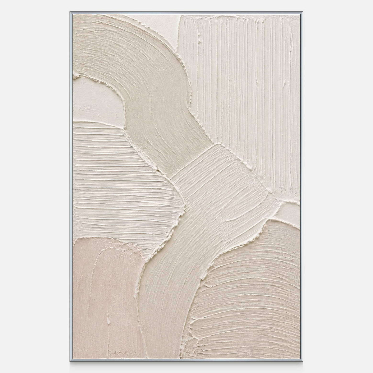 Hand-painted ivory abstract canvas with overlapping raised organic forms.