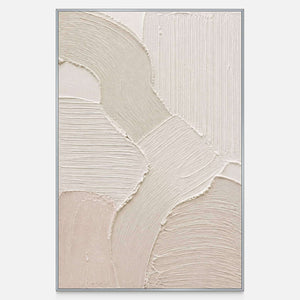 Hand-painted ivory abstract canvas with overlapping raised organic forms.