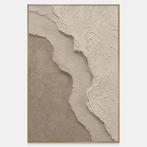Hand-painted wabi sabi wall art with layered sand, taupe, and ivory relief.
