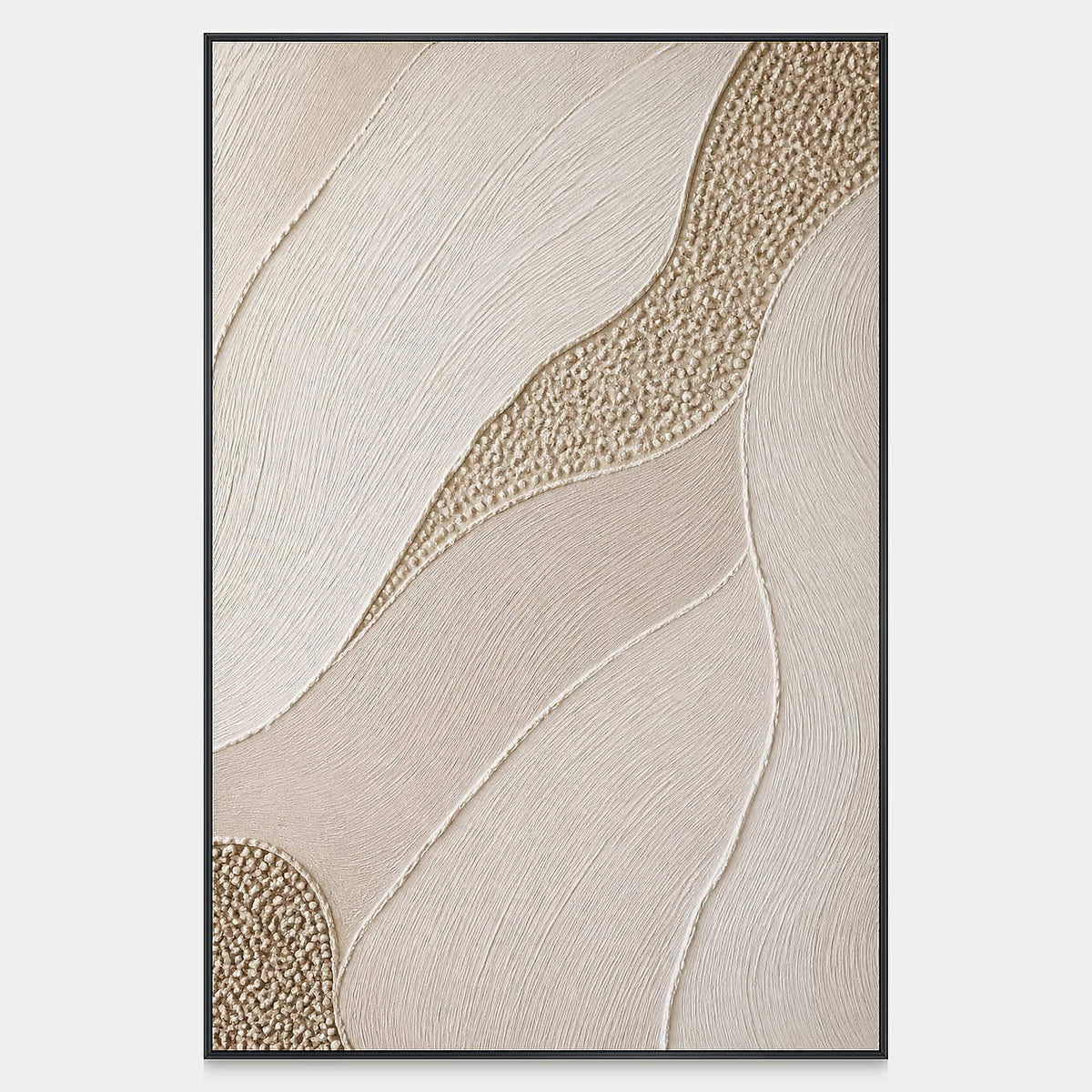 Hand-painted ivory fields with a golden pebble path canvas with raised texture.