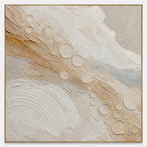 Hand-painted quiet gold orbits across ivory canvas with raised texture.