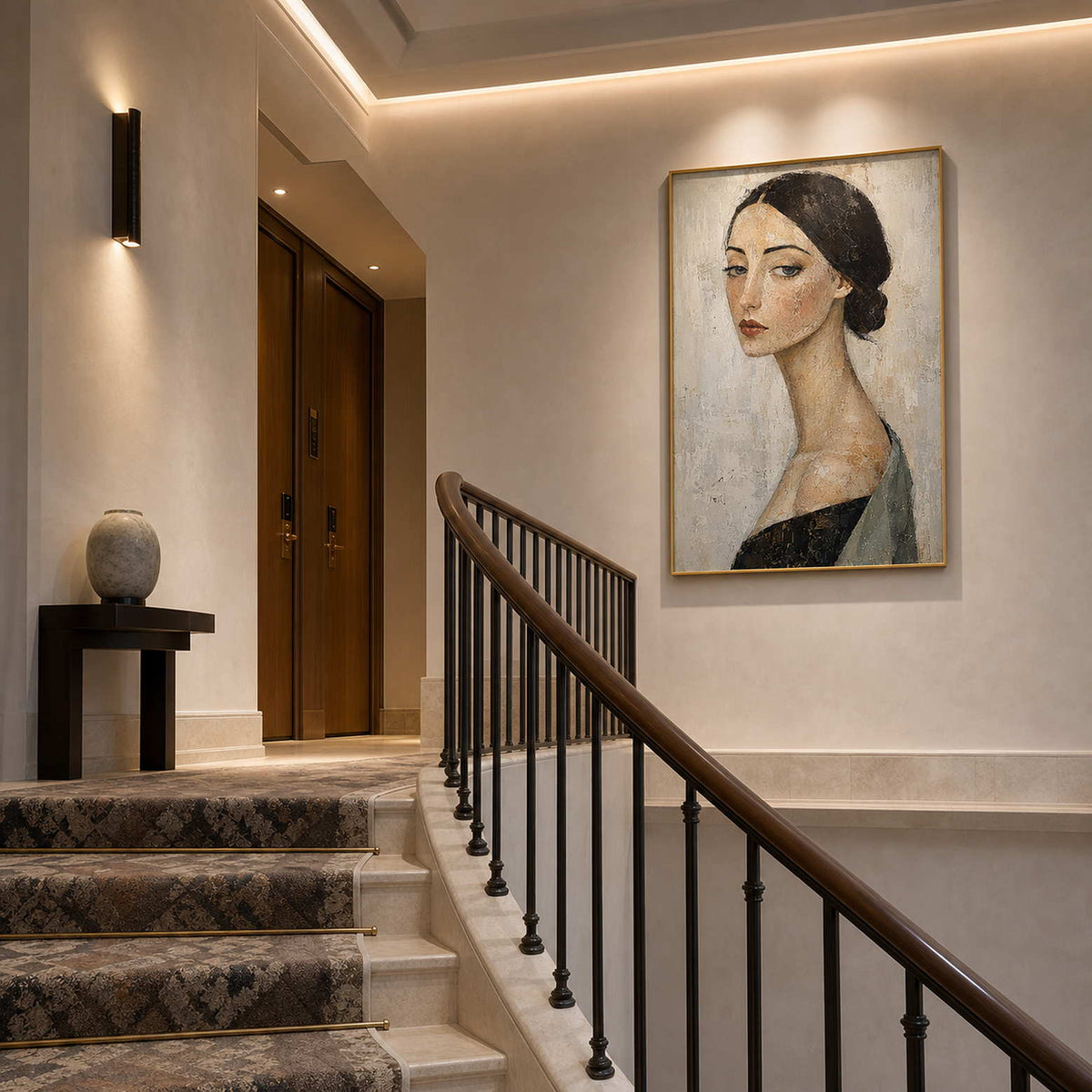 Modern Portrait Wall Art displayed in a refined hospitality.